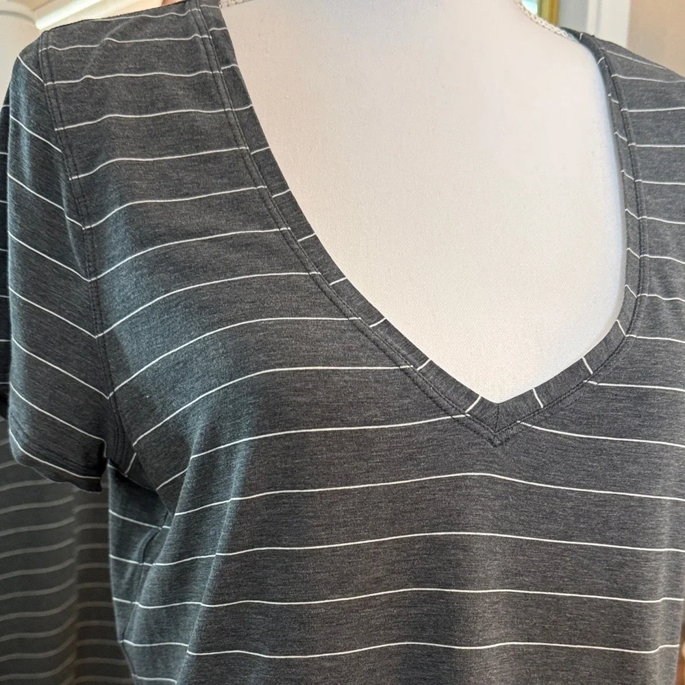Lululemon Athletica Charcoal Striped V-Neck Tee